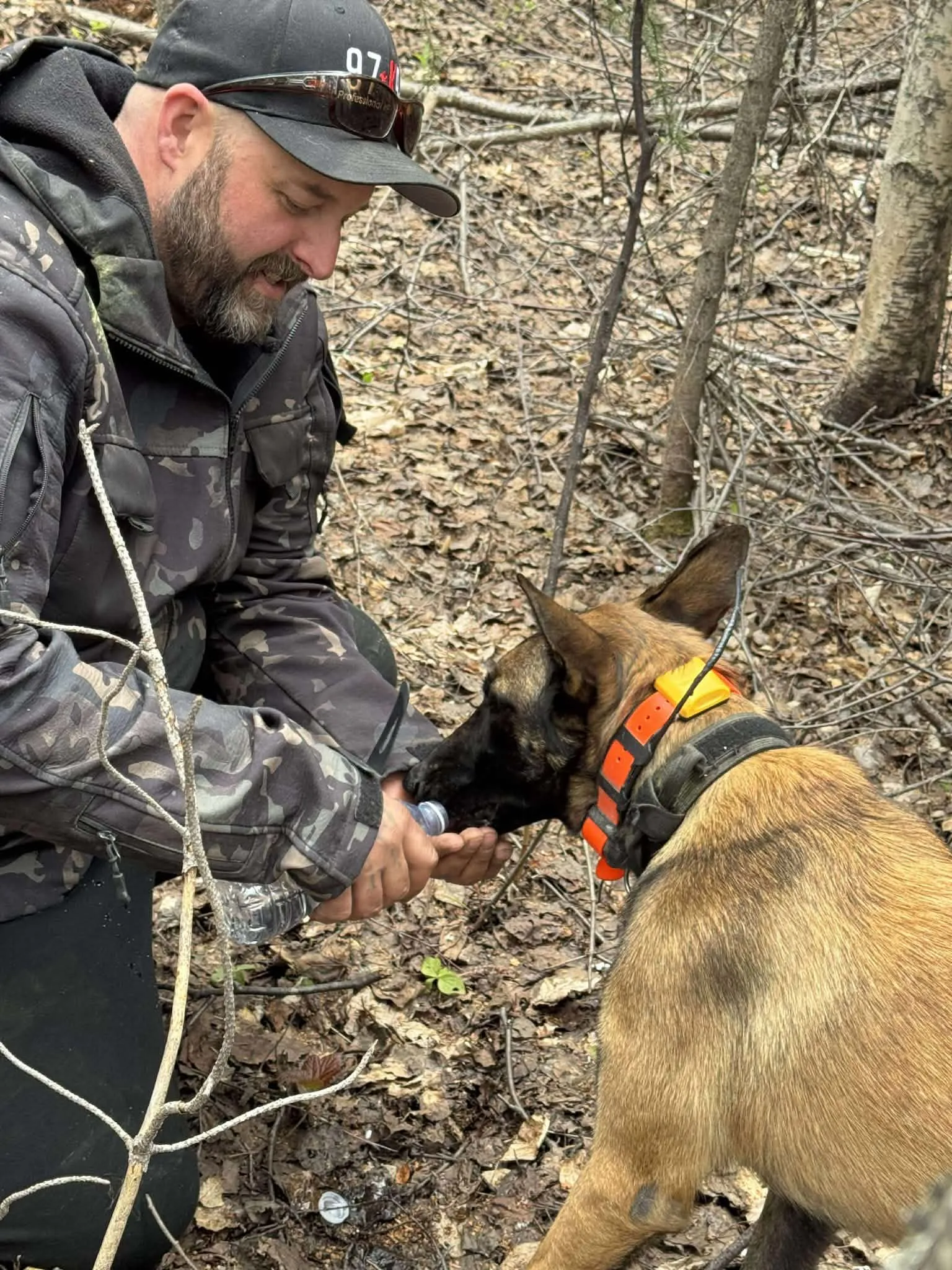An NSRDS handler working with a Belgian Malinois detection dog in northern bush